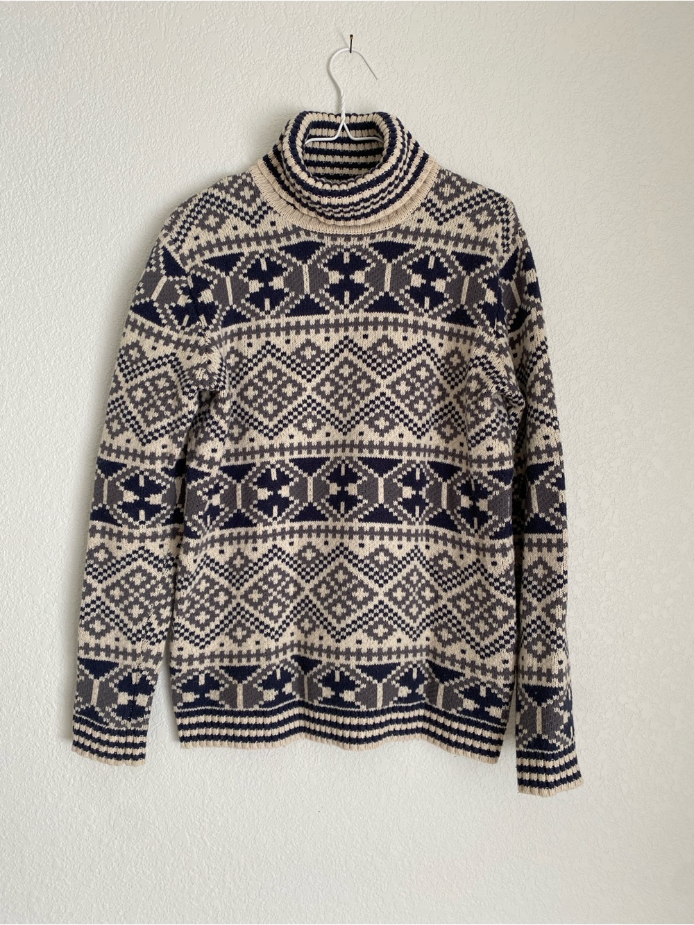 Nano Fair Isle Turtleneck Sweater - Navy & Cream